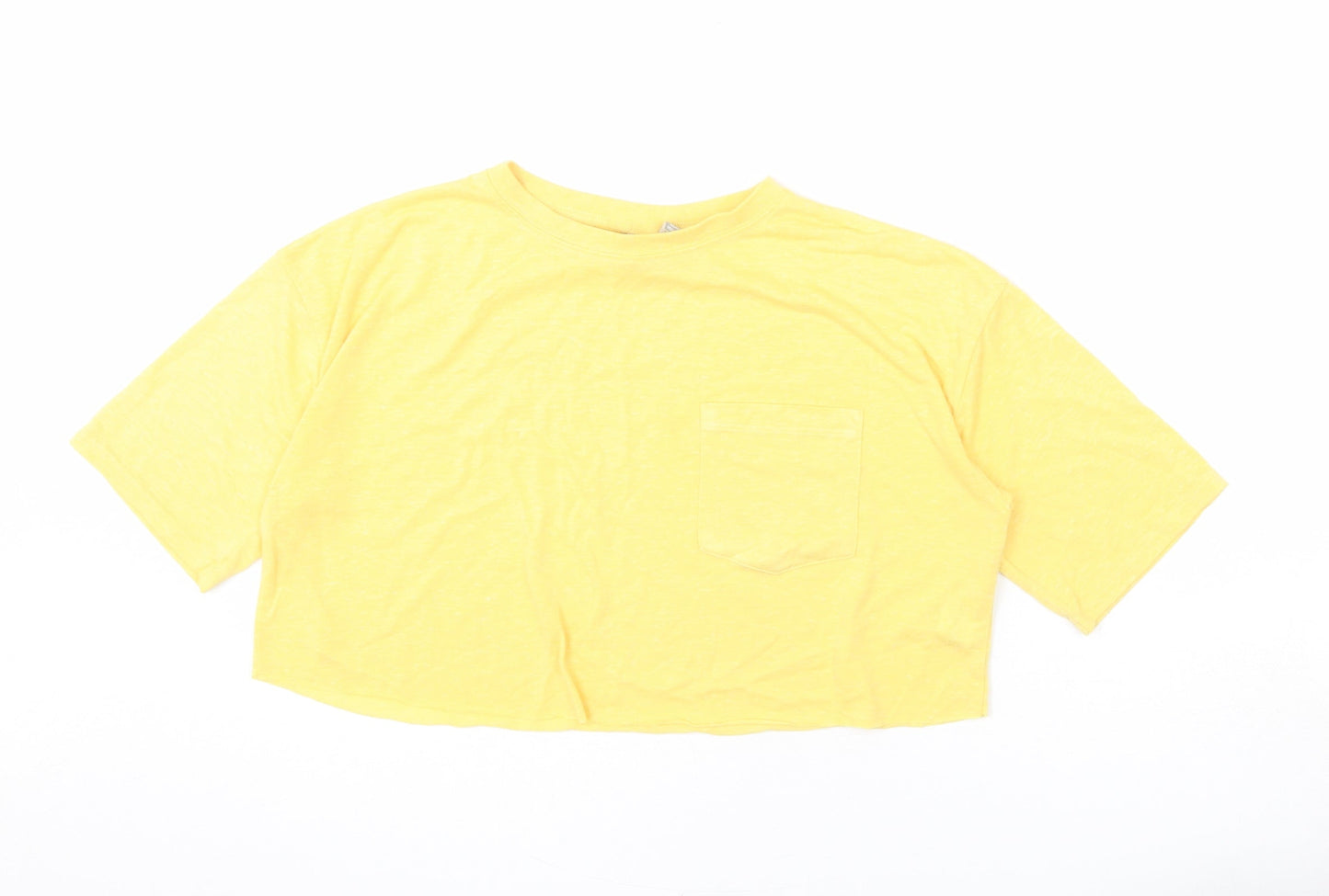ASOS Womens Yellow Polyester Cropped T-Shirt Size 6 Round Neck