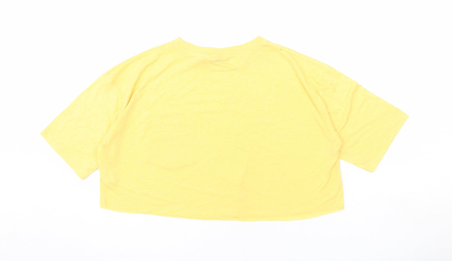 ASOS Womens Yellow Polyester Cropped T-Shirt Size 6 Round Neck