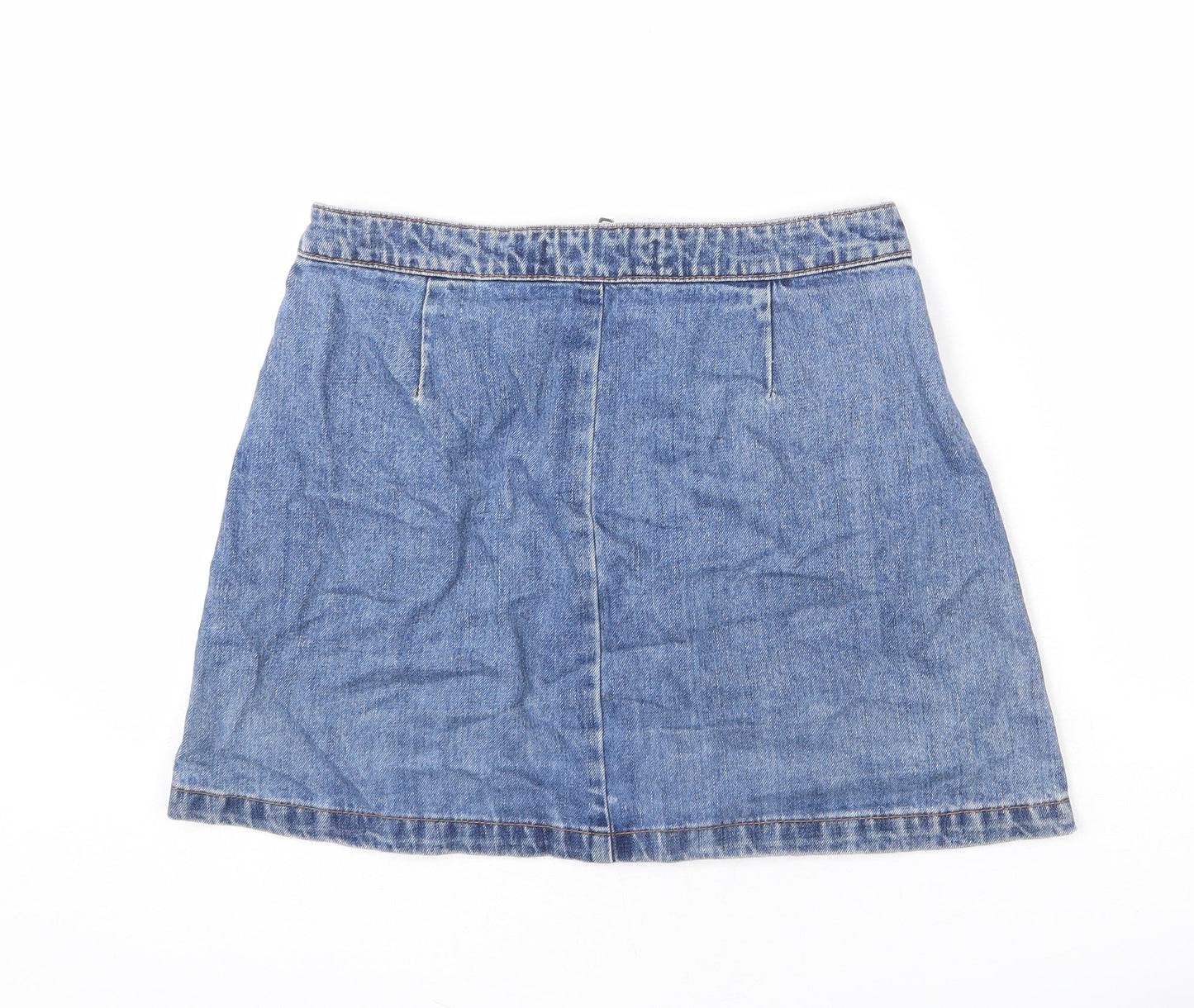 Zara Womens Blue Cotton A-Line Skirt Size S Zip - Mini