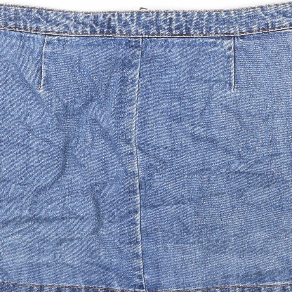 Zara Womens Blue Cotton A-Line Skirt Size S Zip - Mini