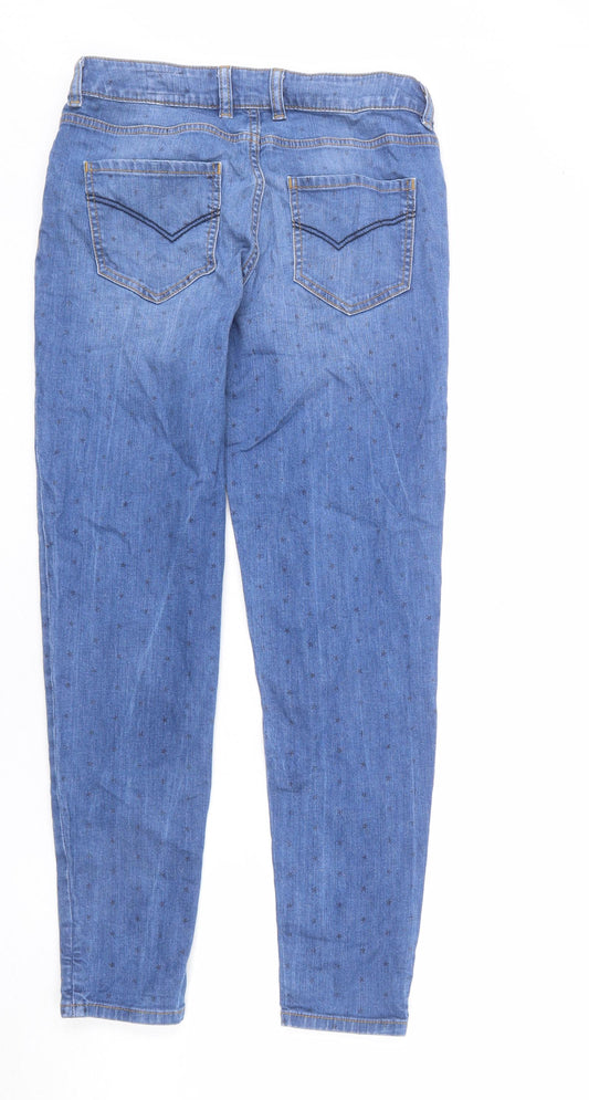 Johnnie B Womens Blue Geometric Cotton Straight Jeans Size 28 in L28 in Regular Zip - Star Print