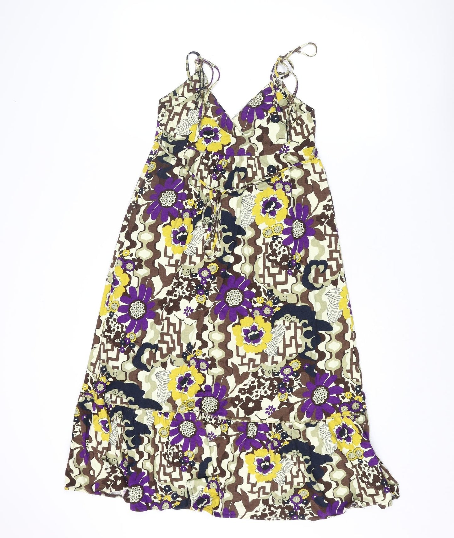 River Island Womens Multicoloured Geometric Viscose Tank Dress Size 8 V-Neck Tie - Floral Smocked