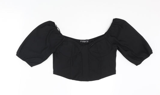 Stradivarius Womens Black Polyester Cropped Blouse Size L Sweetheart