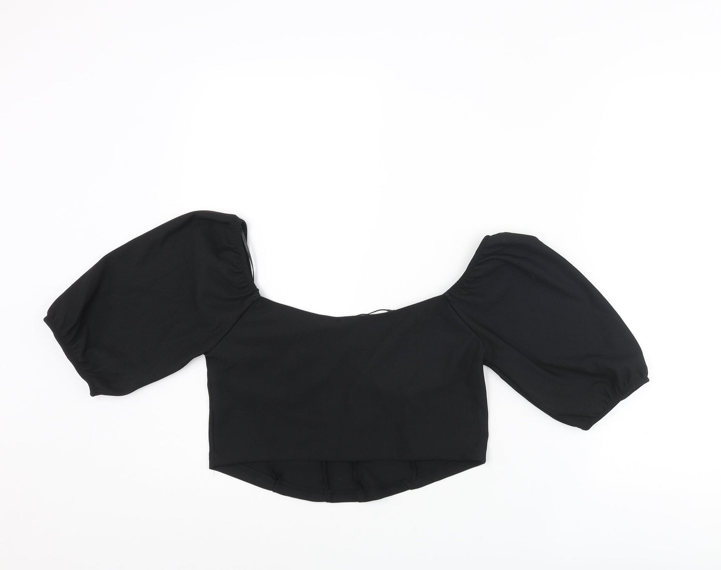 Stradivarius Womens Black Polyester Cropped Blouse Size L Sweetheart