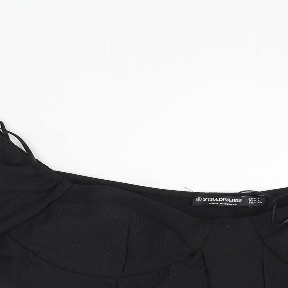 Stradivarius Womens Black Polyester Cropped Blouse Size L Sweetheart