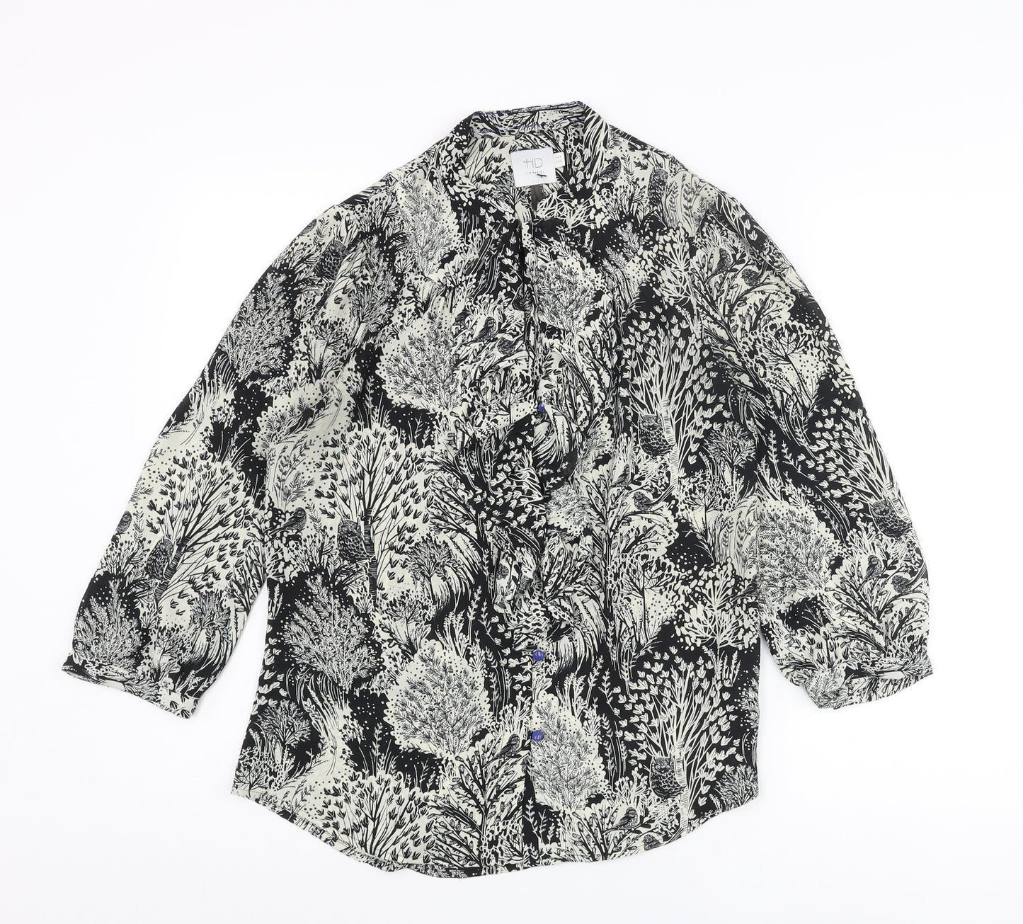HD in Paris Womens Black Geometric Polyester Basic Blouse Size 10 V-Neck - Forest Owl Frill