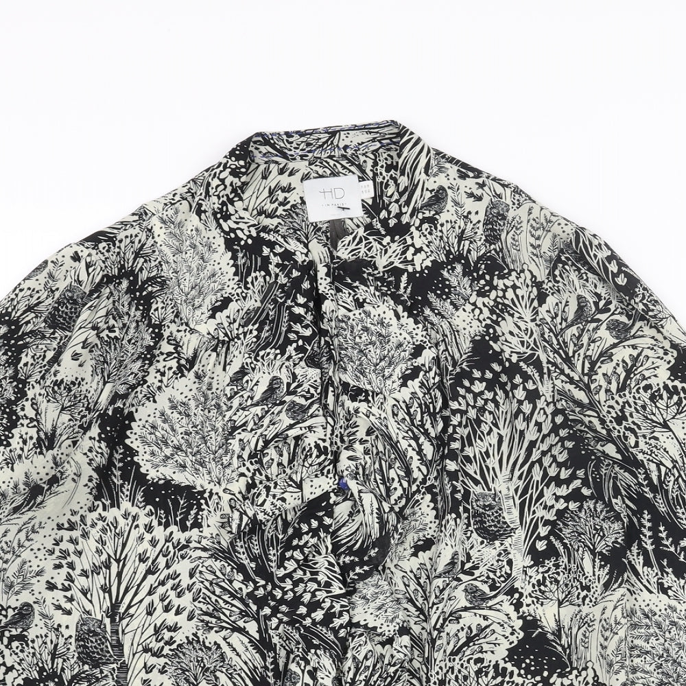 HD in Paris Womens Black Geometric Polyester Basic Blouse Size 10 V-Neck - Forest Owl Frill