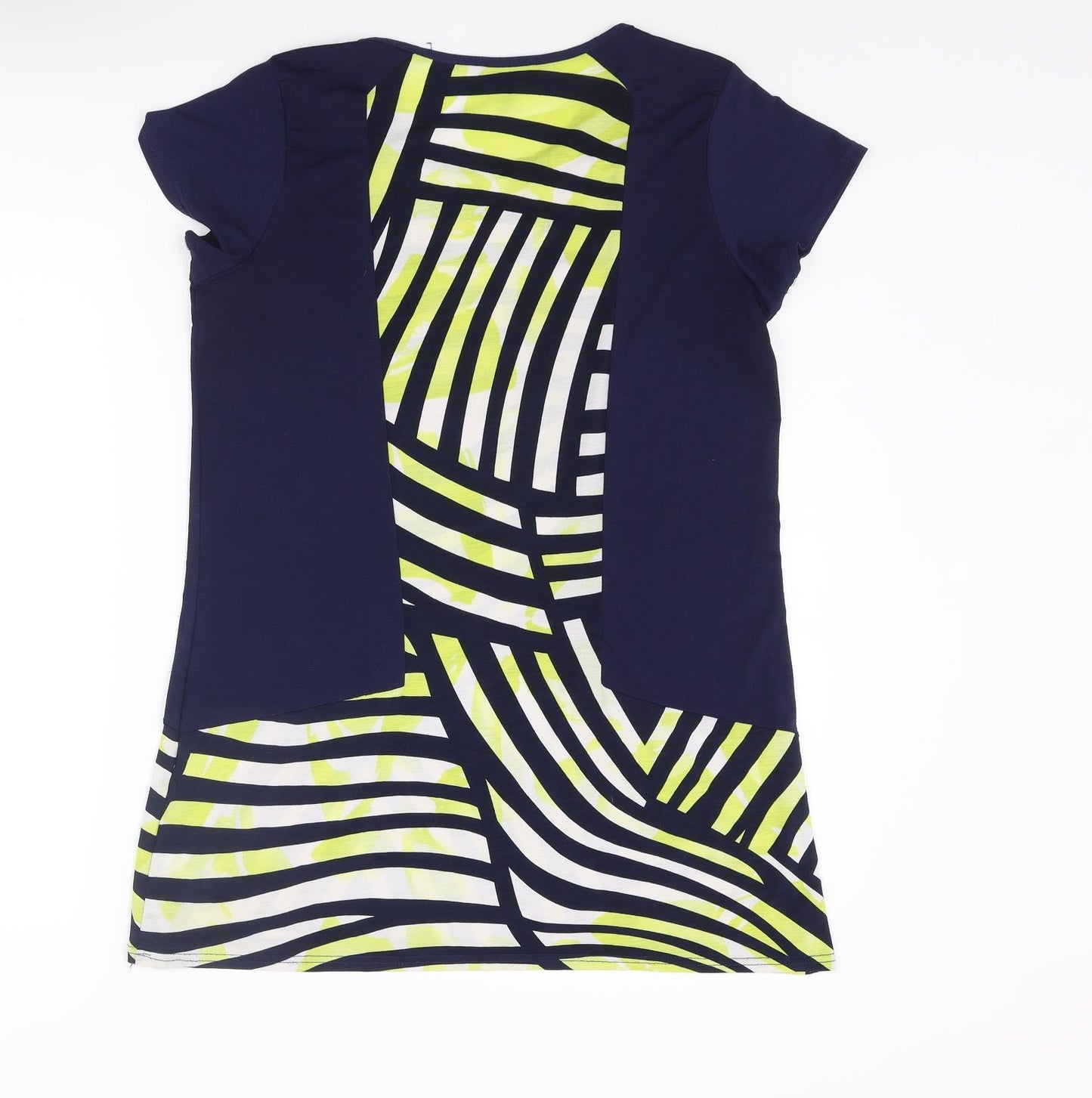 Marble Womens Blue Polyester Tunic T-Shirt Size 10 Round Neck - Striped Panel