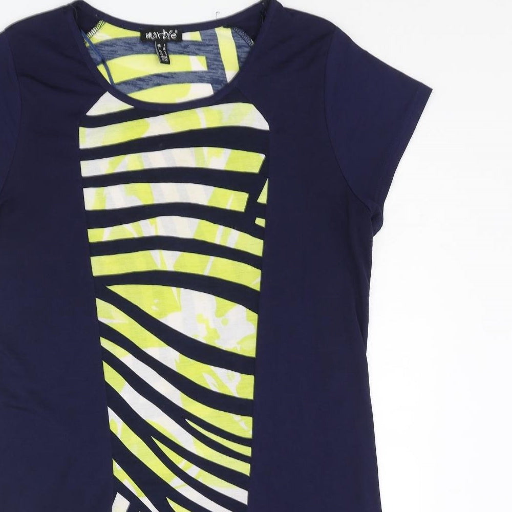 Marble Womens Blue Polyester Tunic T-Shirt Size 10 Round Neck - Striped Panel