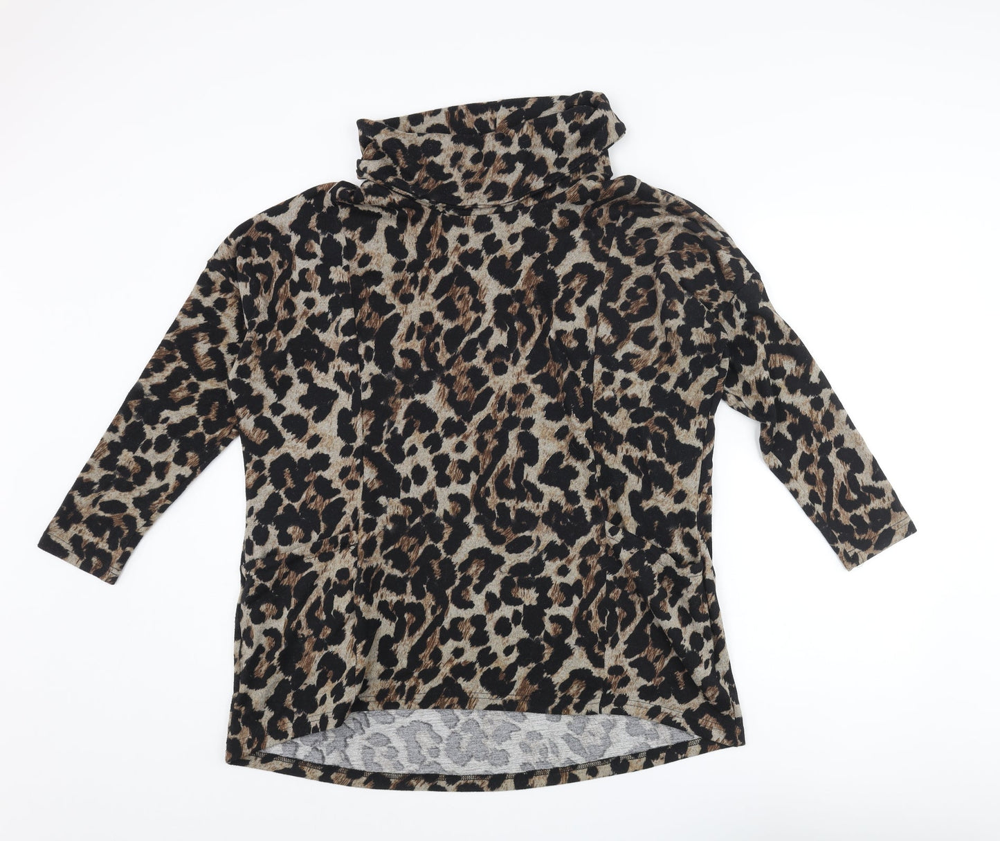 Klass Womens Beige Roll Neck Animal Print Polyester Pullover Jumper Size S - Leopard Print Pockets