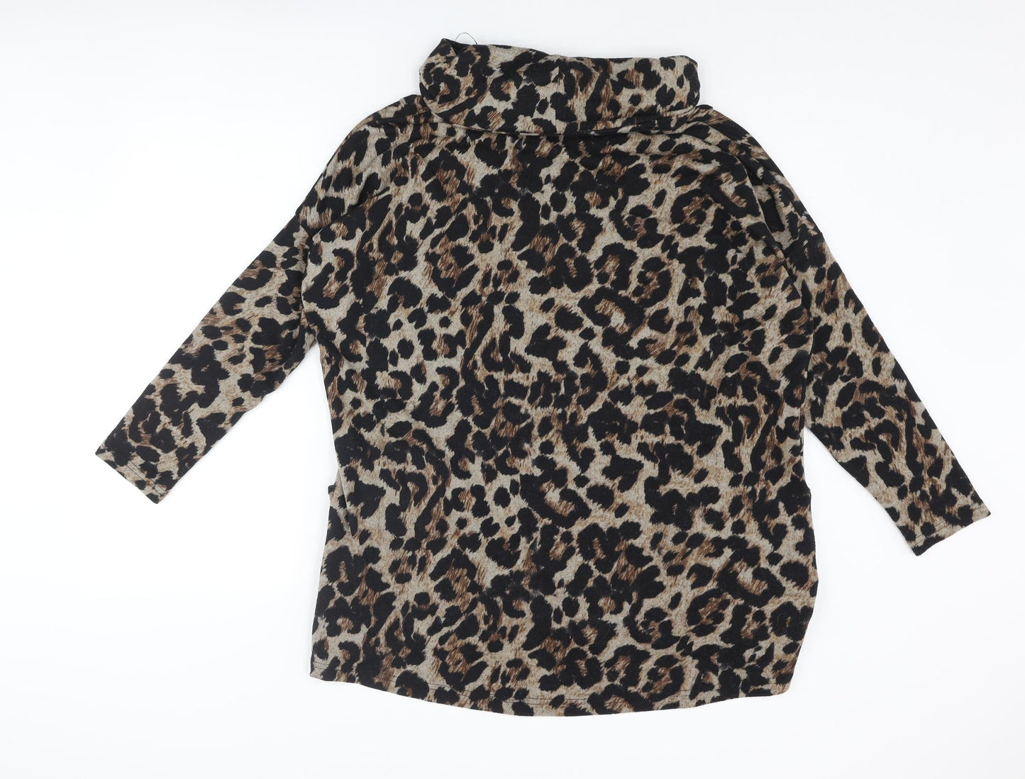 Klass Womens Beige Roll Neck Animal Print Polyester Pullover Jumper Size S - Leopard Print Pockets