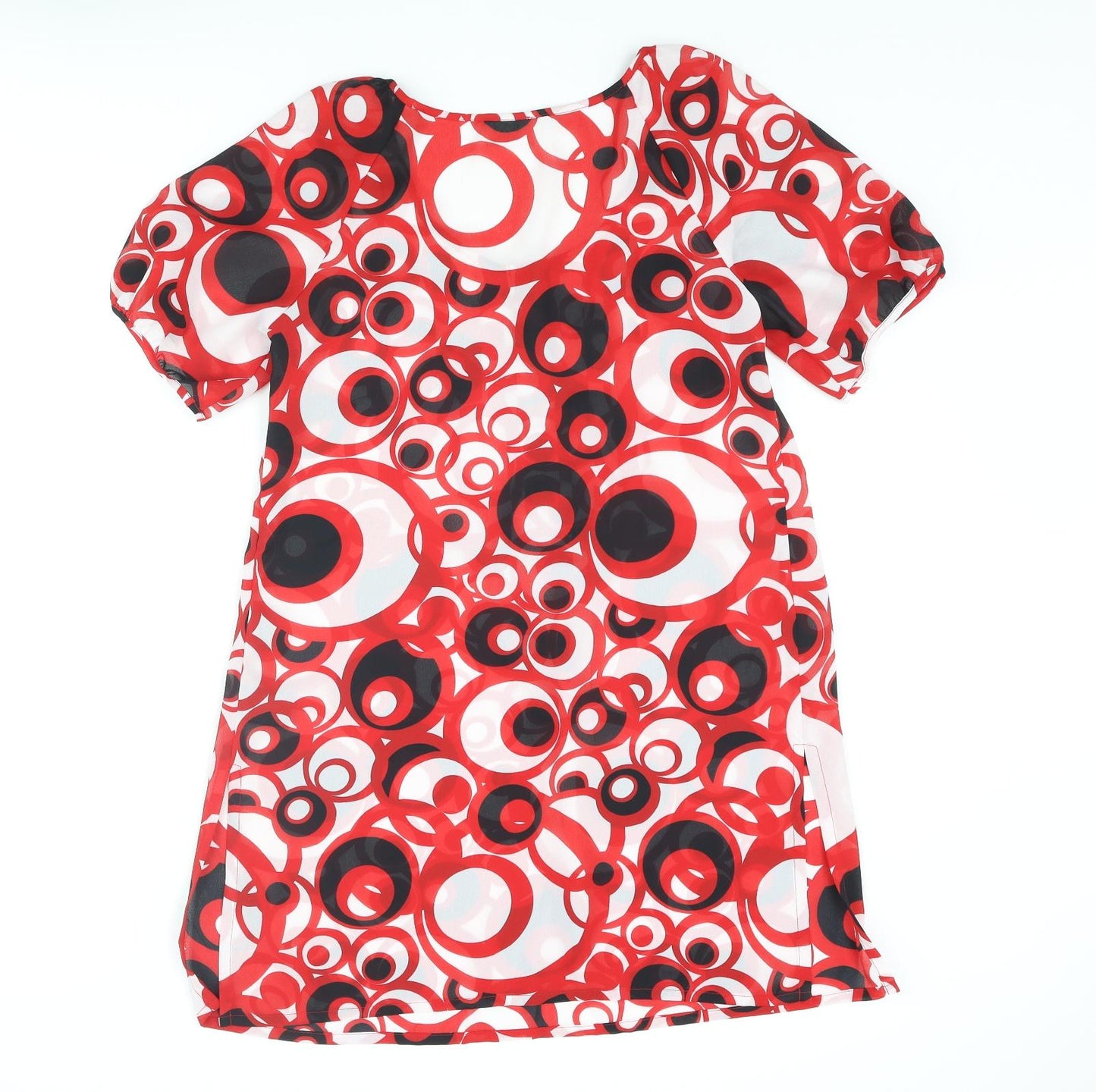 Roman Womens Red Geometric Polyester Tunic Blouse Size 12 Collared - Side Slits