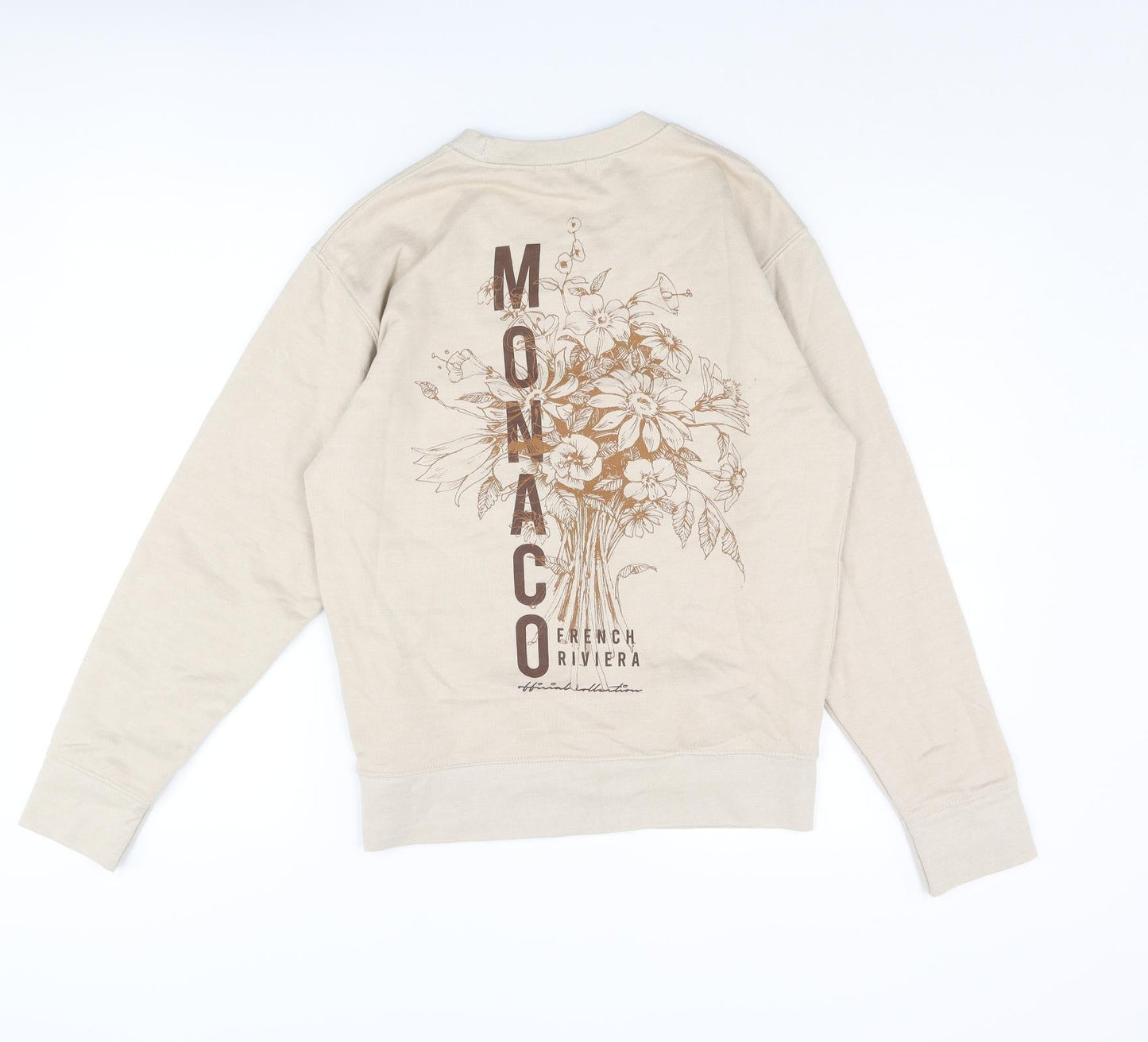 Boohoo Mens Beige Polyester Pullover Sweatshirt Size S - Monaco French Riviera Flower