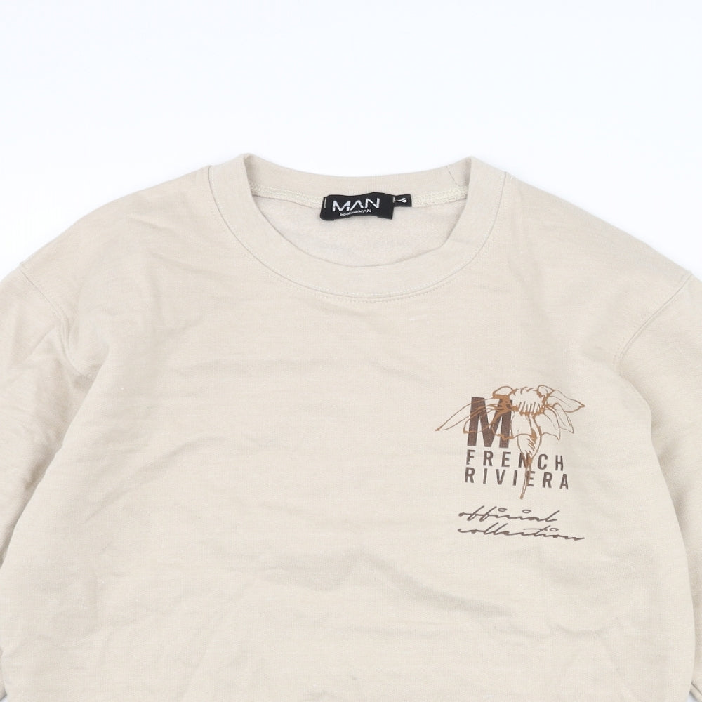 Boohoo Mens Beige Polyester Pullover Sweatshirt Size S - Monaco French Riviera Flower