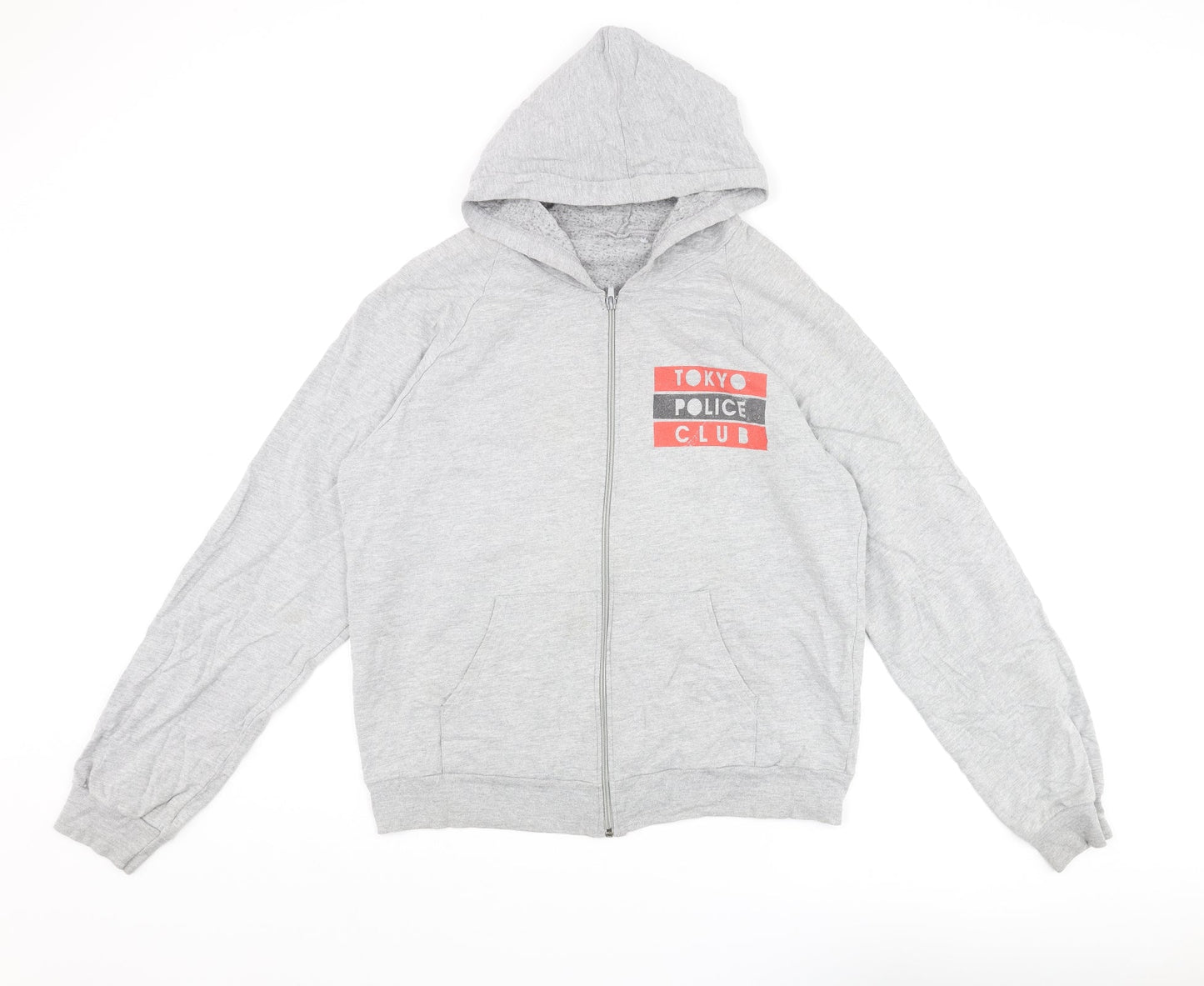 American Apparel Mens Grey Cotton Full Zip Hoodie Size L - Tokyo Police Club