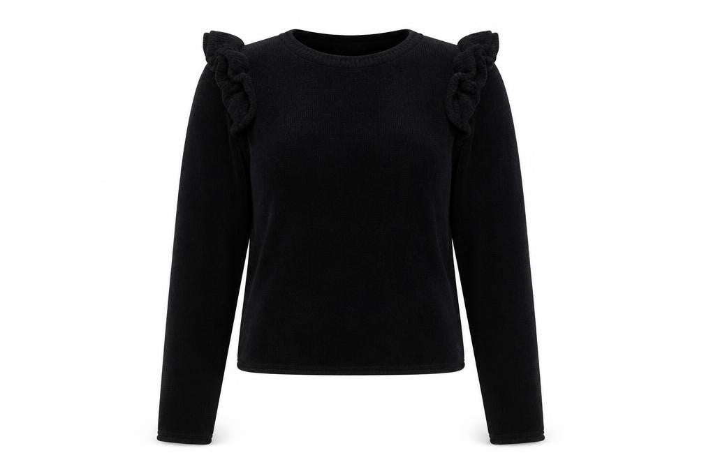 Zara Womens Black Boat Neck Polyester Pullover Jumper Size S - Ruffle detail on shoulder