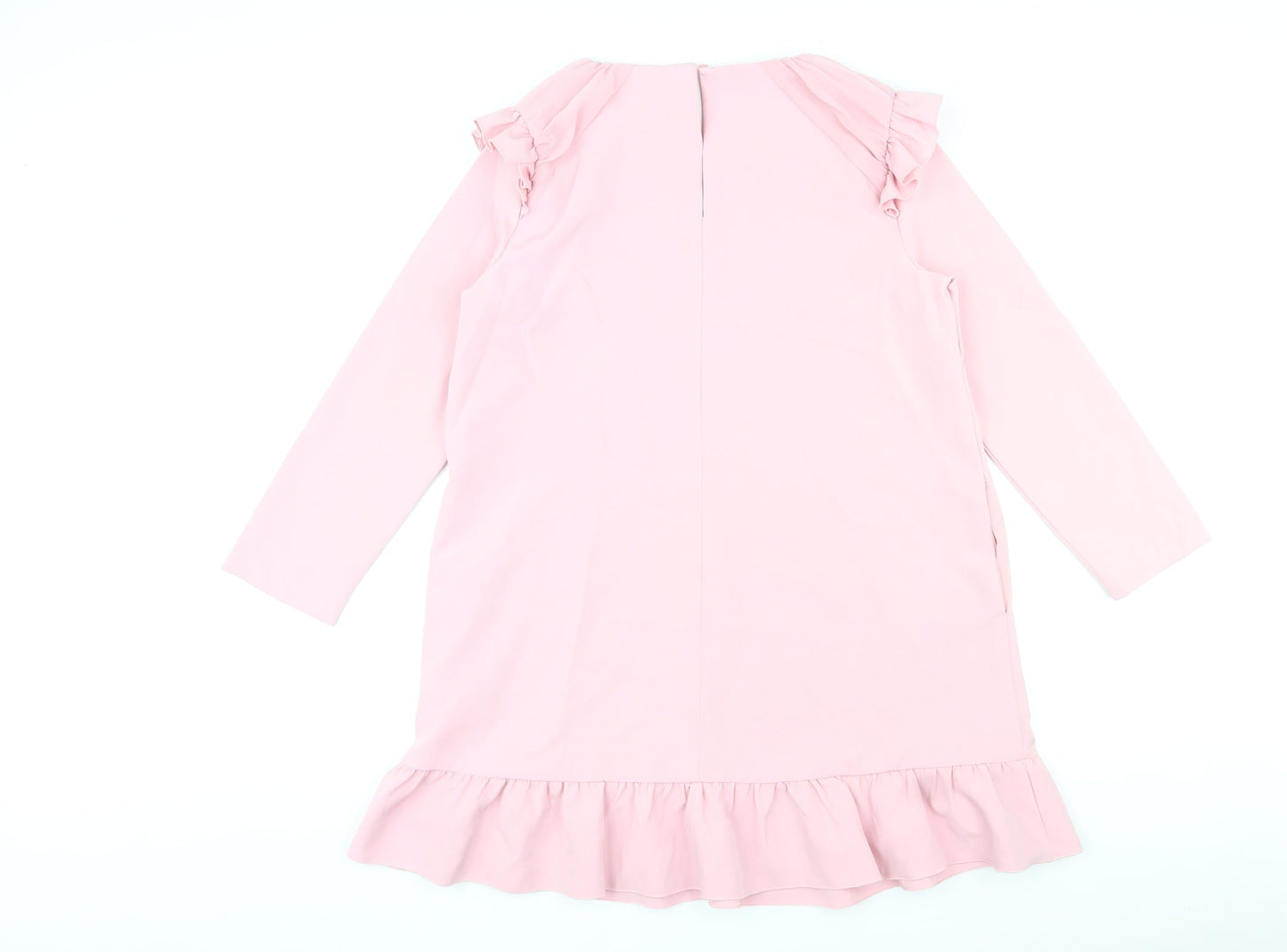 Zara Womens Pink Polyester Shift Size M Round Neck Button - Pleated Sleeves and Hem