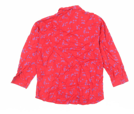 St Michael Womens Red Geometric Cotton Basic Button-Up Size 16 Collared