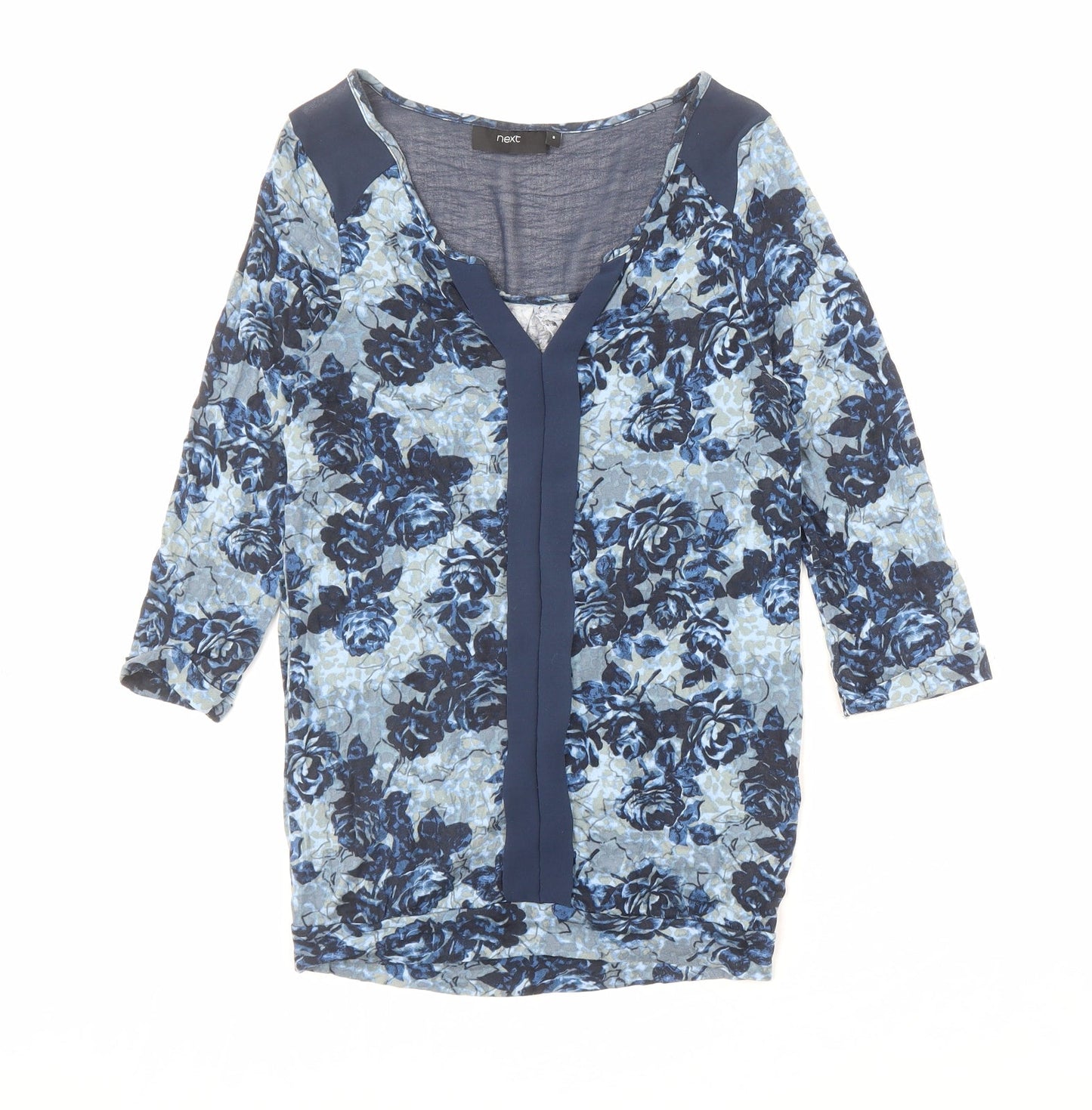 NEXT Womens Blue Fair Isle Viscose Basic Blouse Size 8 V-Neck