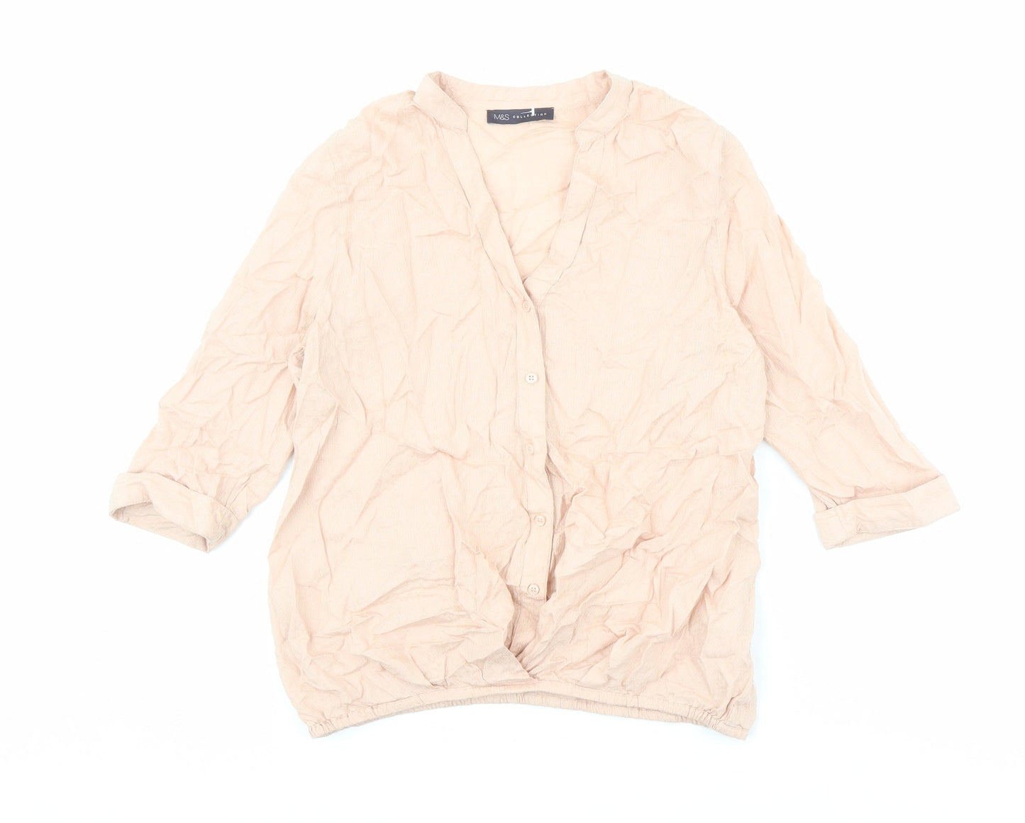 Marks and Spencer Womens Pink Modacrylic Basic Blouse Size 8 V-Neck - Elastic Waist