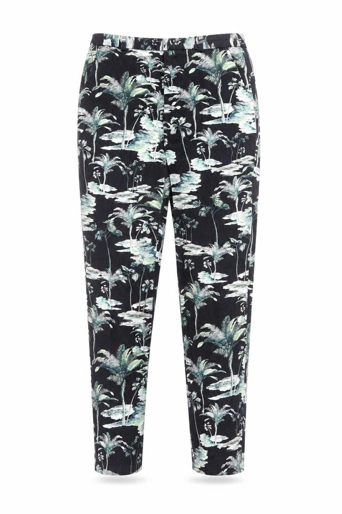 Zara Womens Black Geometric Polyester Trousers Size M L26 in Regular Zip - Tree Print