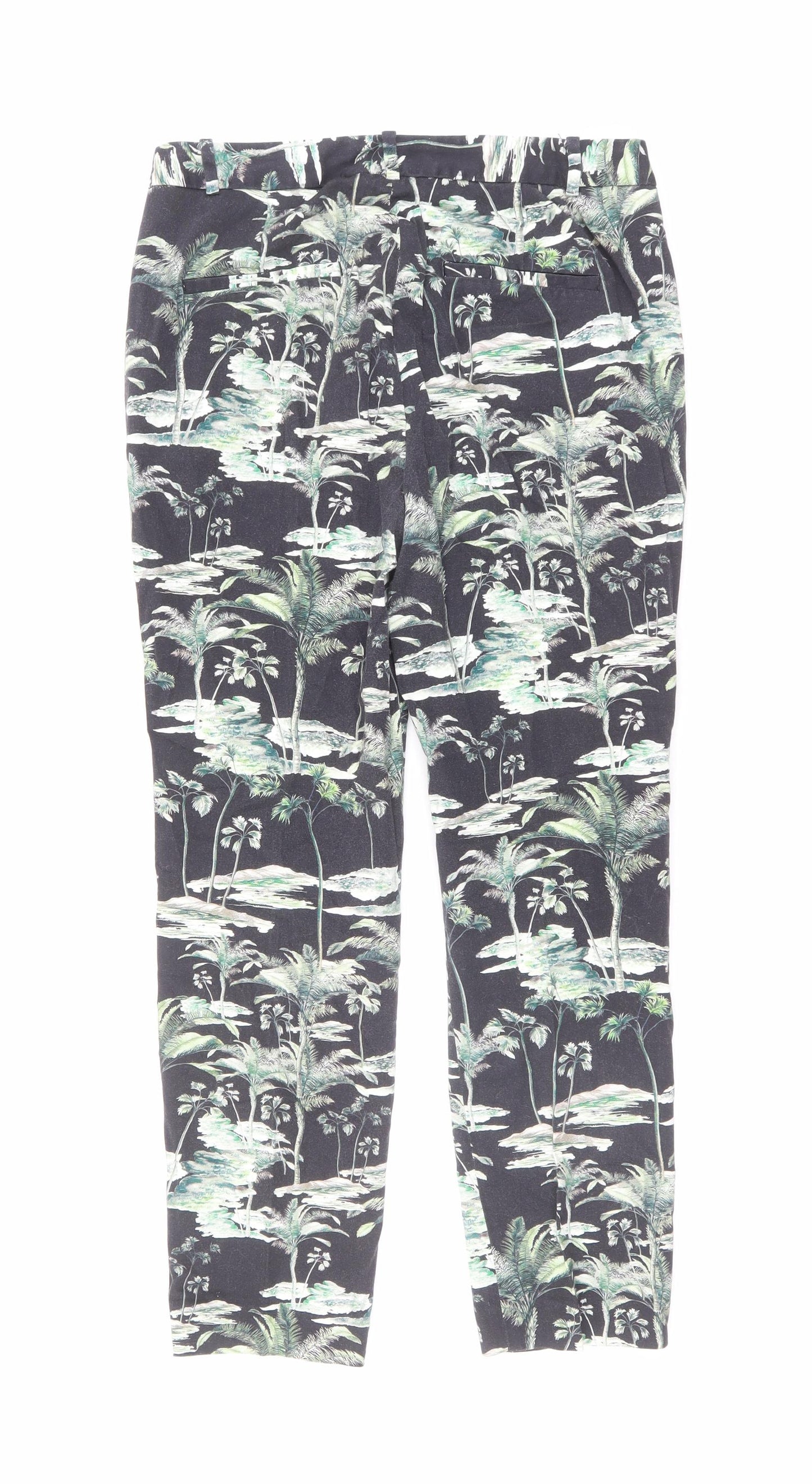 Zara Womens Black Geometric Polyester Trousers Size M L26 in Regular Zip - Tree Print