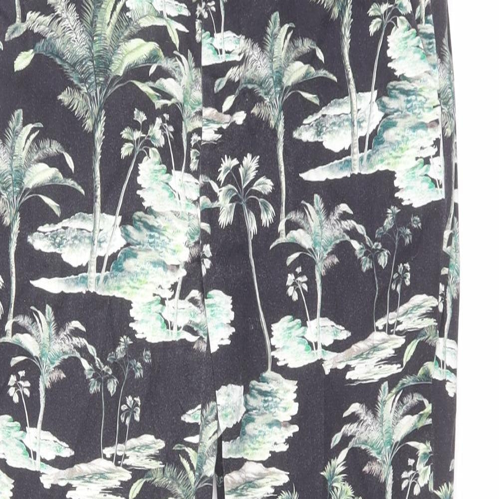 Zara Womens Black Geometric Polyester Trousers Size M L26 in Regular Zip - Tree Print