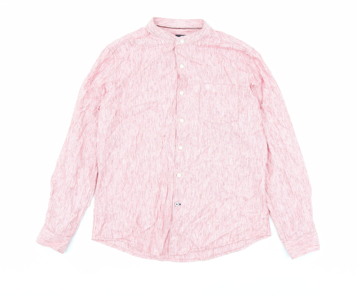 Net Play Mens Pink Cotton Button-Up Size 40 Mock Neck Button