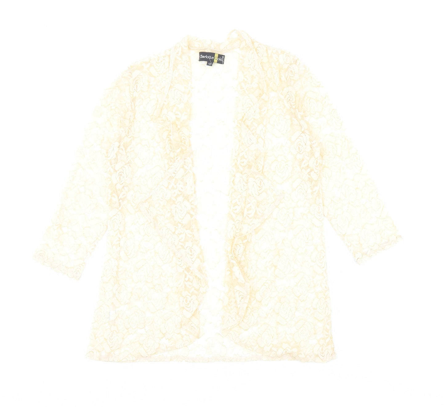 Charlotte Gold Womens Gold Floral Polyester Kimono Blouse Size 12 V-Neck - Open