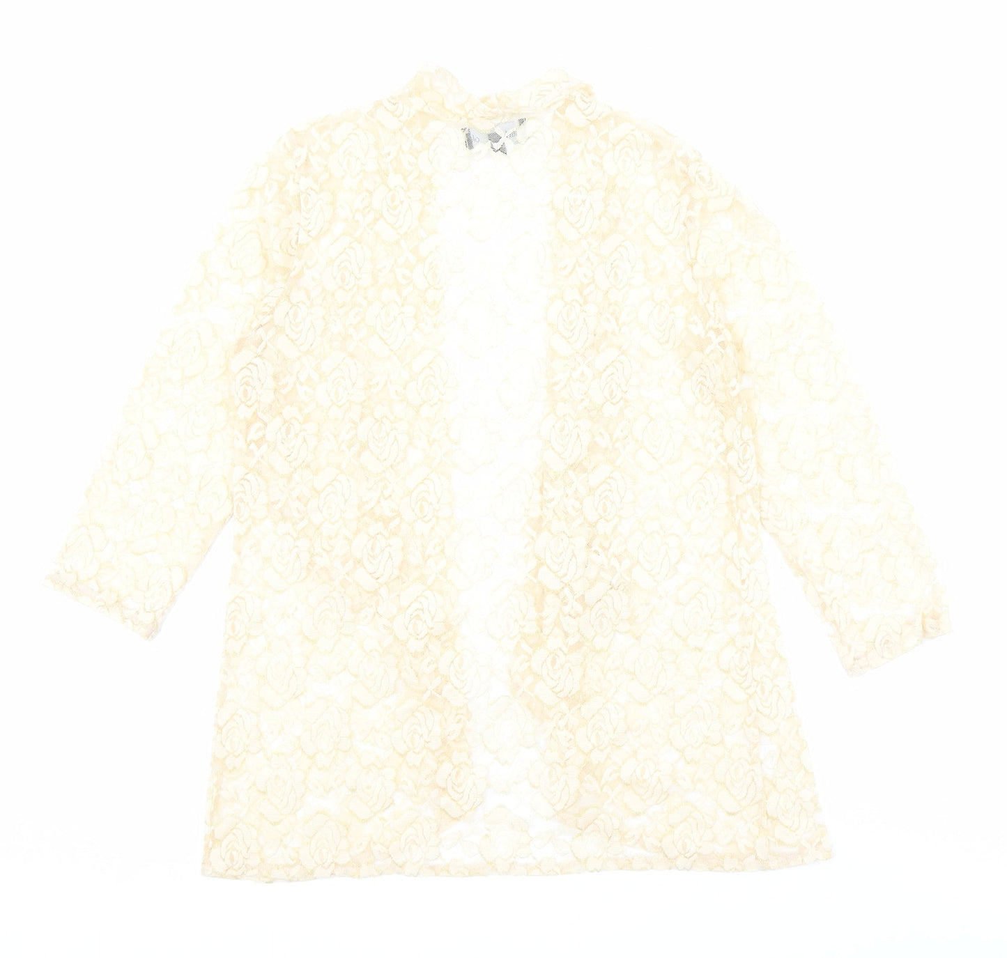 Charlotte Gold Womens Gold Floral Polyester Kimono Blouse Size 12 V-Neck - Open