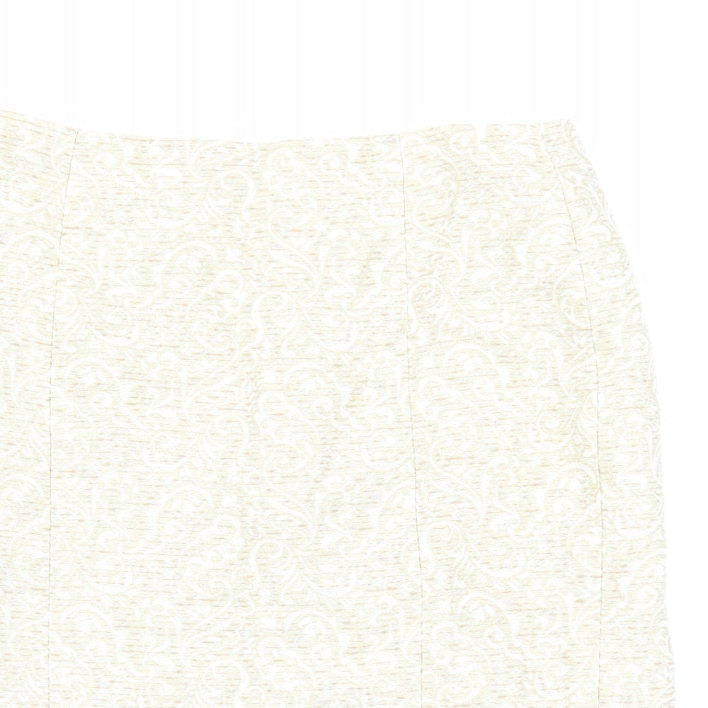 Ann Taylor Womens Beige Geometric Cotton Straight & Pencil Skirt Size 4 Zip
