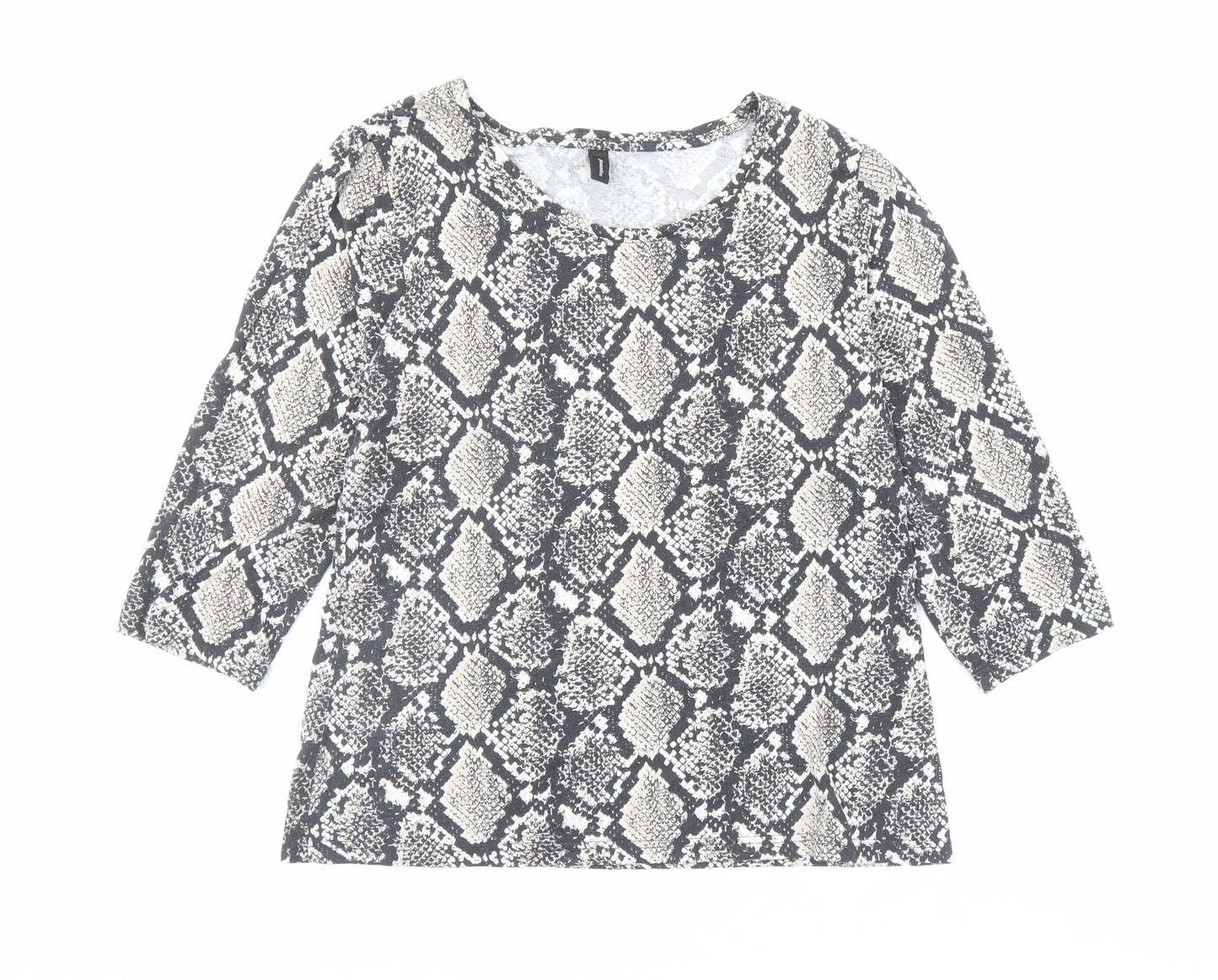 Soyaconcept Womens Black Animal Print Cotton Basic T-Shirt Size 2XL Boat Neck - Snakeskin Print