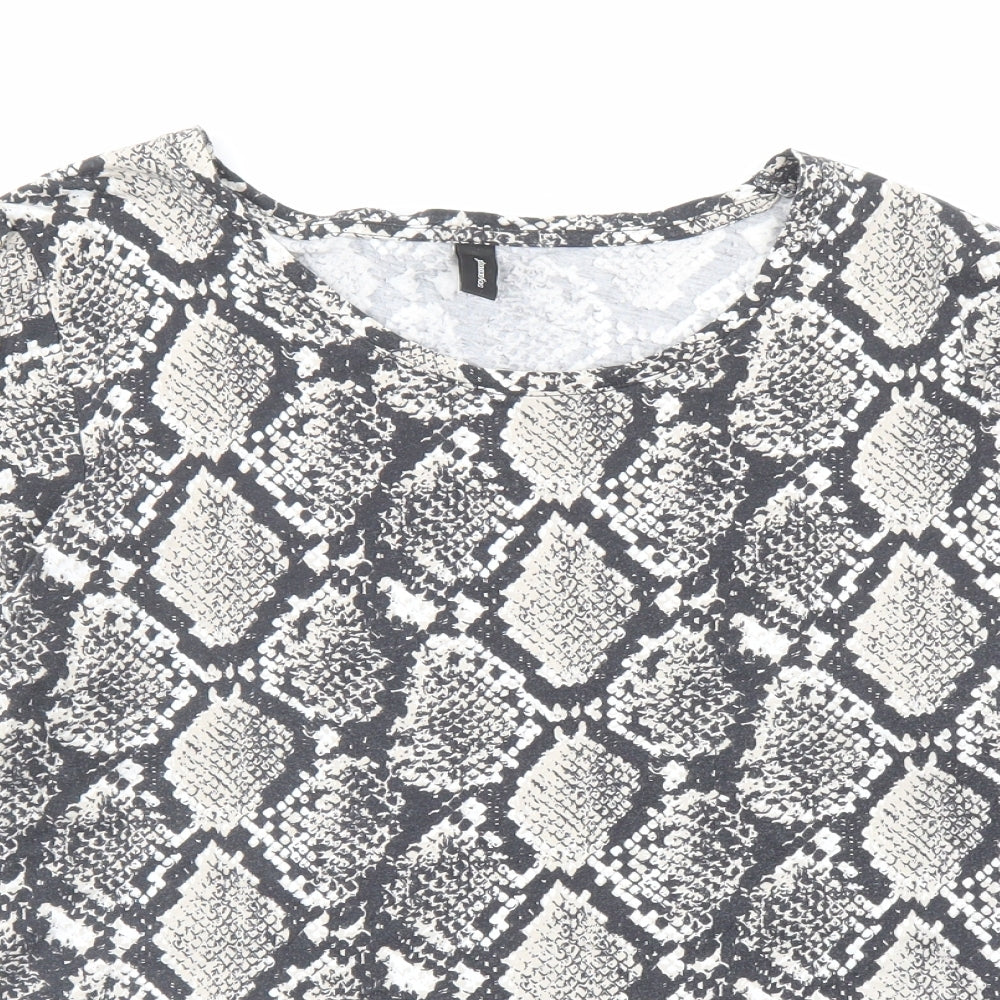 Soyaconcept Womens Black Animal Print Cotton Basic T-Shirt Size 2XL Boat Neck - Snakeskin Print