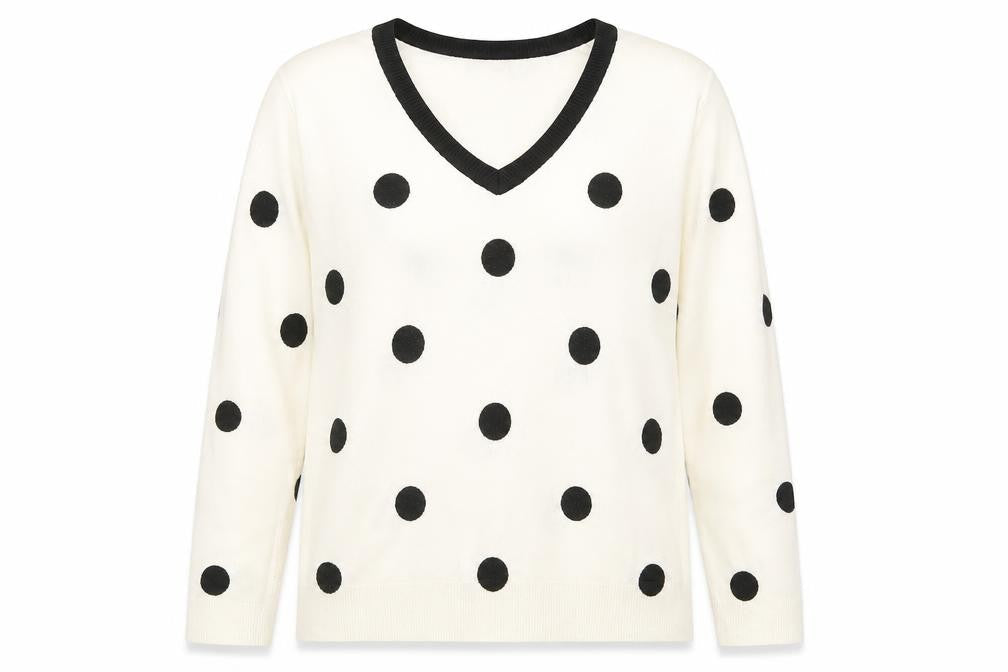 Marks and Spencer Womens Ivory V-Neck Polka Dot Acrylic Pullover Jumper Size 14