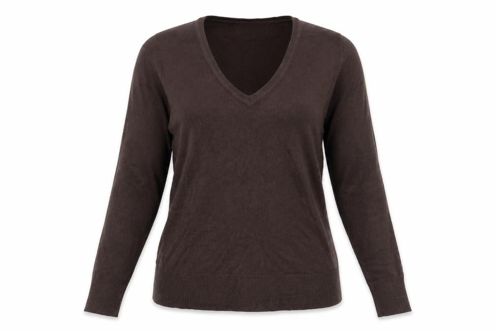 Mk Womens Brown V-Neck Acrylic Pullover Jumper Size 14
