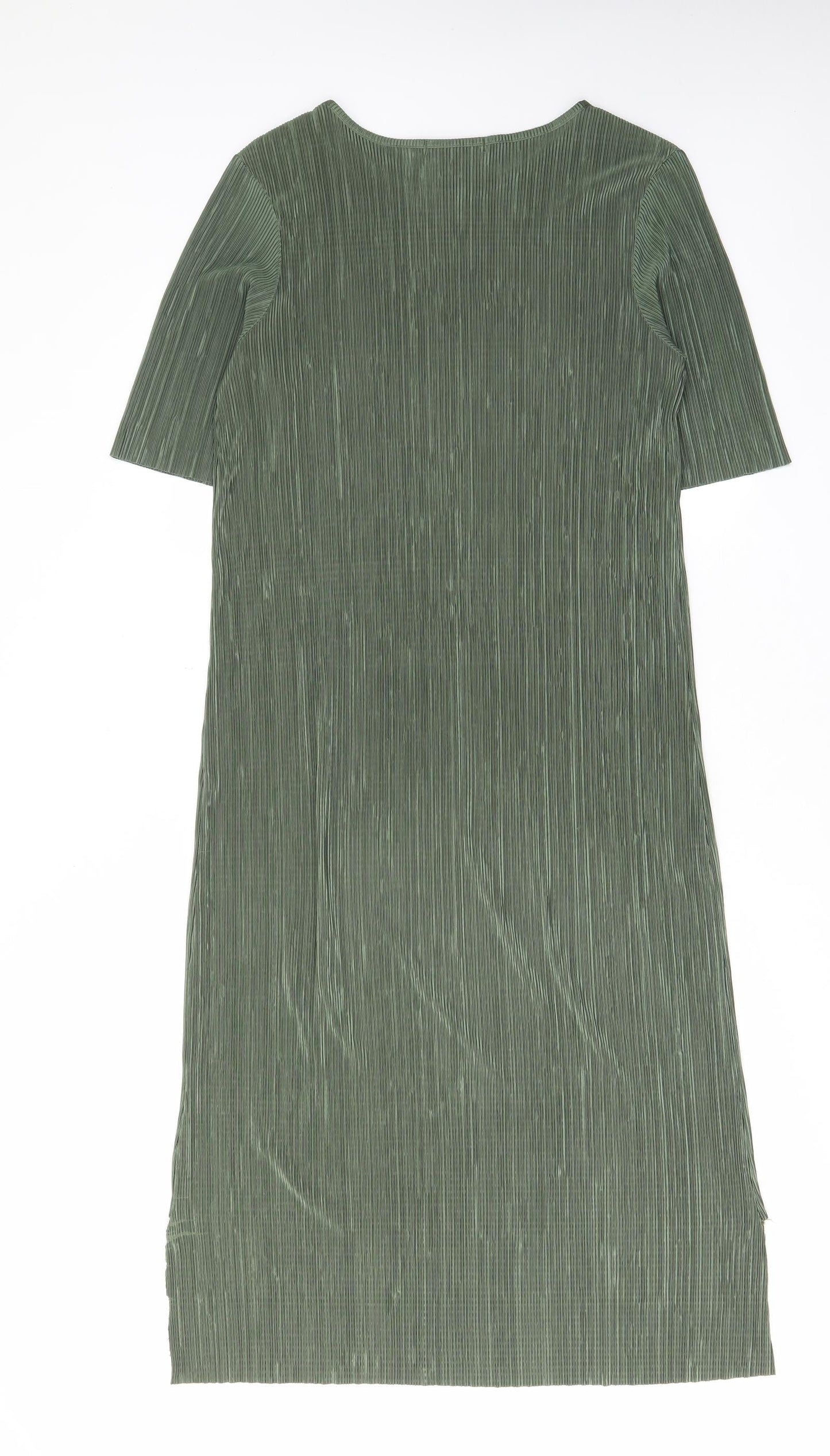 India Gray Womens Green Polyester A-Line Size 10 Crew Neck Pullover - Pleated