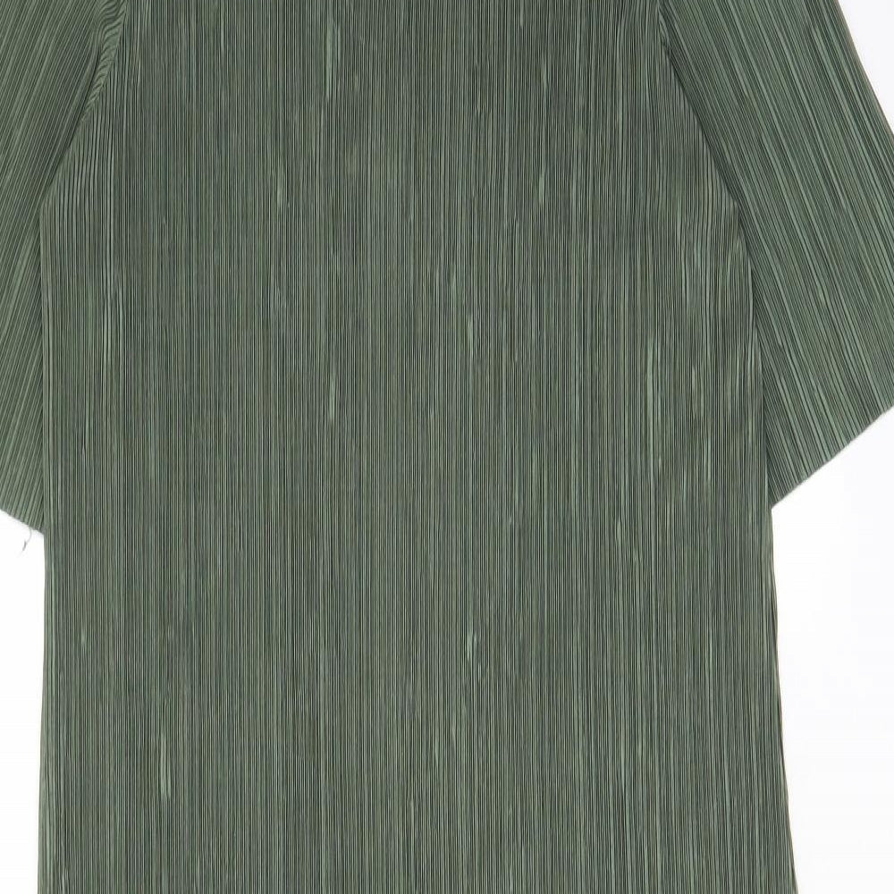 India Gray Womens Green Polyester A-Line Size 10 Crew Neck Pullover - Pleated