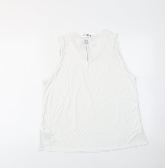 DECATHLON Boys White Polyester Basic Tank Size 16 Years V-Neck Pullover