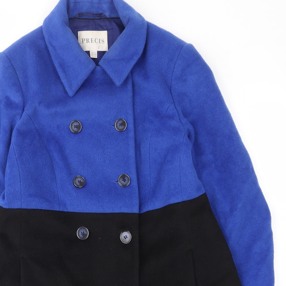 Precis Womens Blue Overcoat Coat Size 12 Button - Pockets, Lining, Collared
