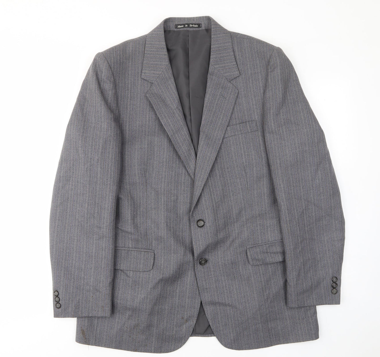Greenwoods Mens Grey Striped Wool Jacket Suit Jacket Size 42 Regular - Inside pockets