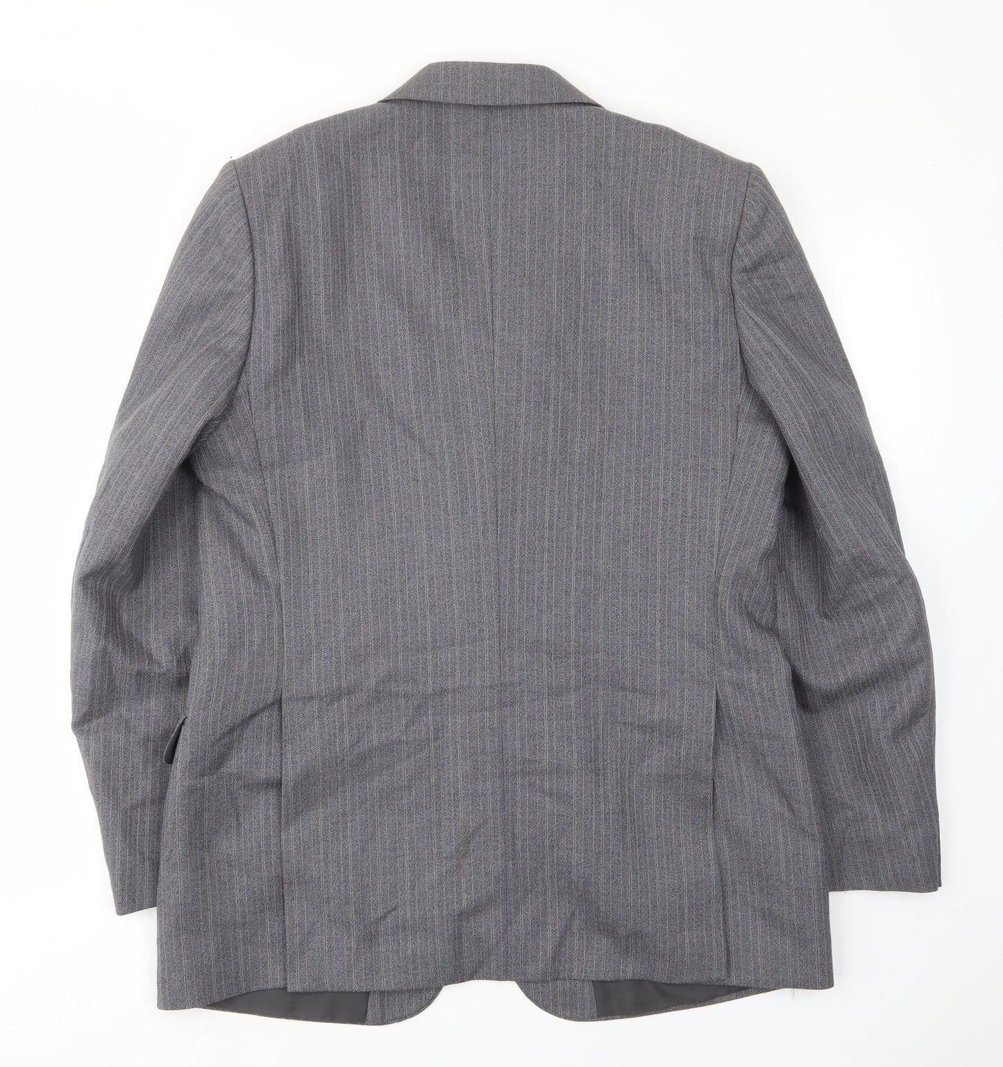 Greenwoods Mens Grey Striped Wool Jacket Suit Jacket Size 42 Regular - Inside pockets