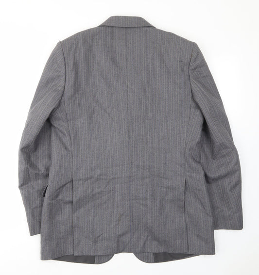 Greenwoods Mens Grey Striped Wool Jacket Suit Jacket Size 42 Regular - Inside pockets