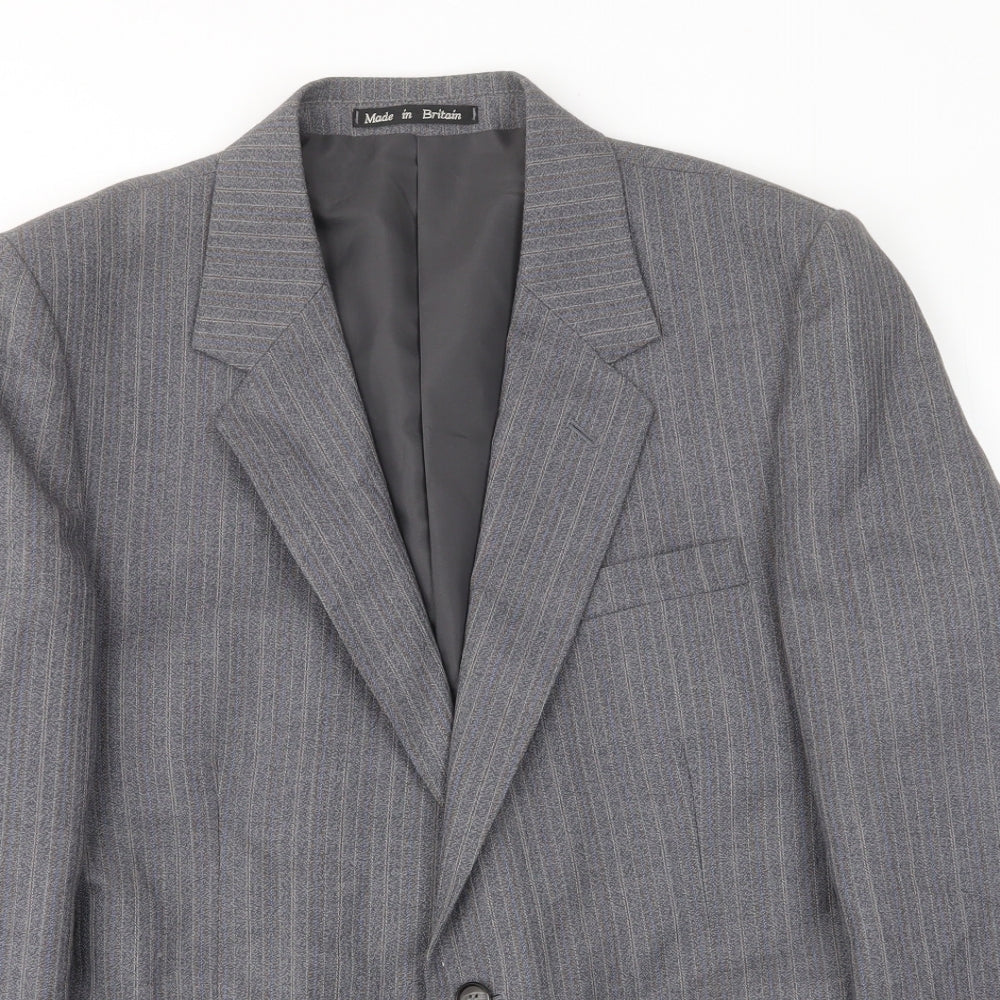 Greenwoods Mens Grey Striped Wool Jacket Suit Jacket Size 42 Regular - Inside pockets
