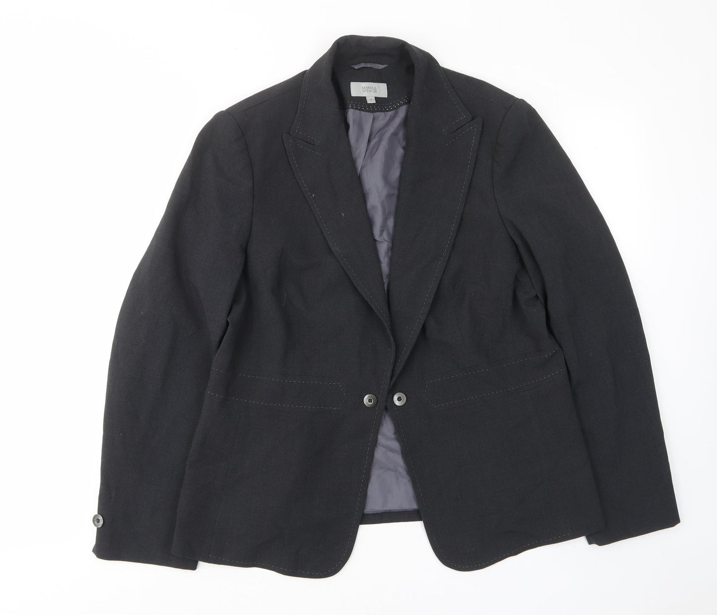 Marks and Spencer Womens Grey Jacket Blazer Size 18 Hook & Eye - Buttons, Embroided