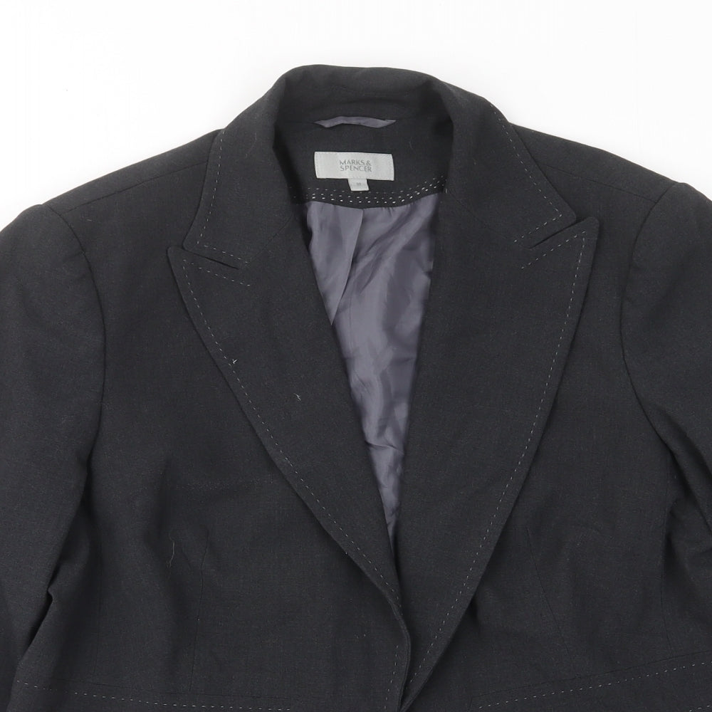 Marks and Spencer Womens Grey Jacket Blazer Size 18 Hook & Eye - Buttons, Embroided