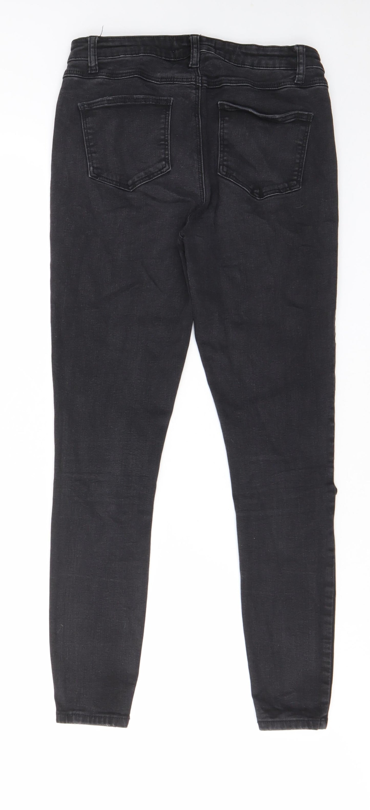 Denim & Co. Womens Black Cotton Skinny Jeans Size 12 L26 in Regular Zip - Open knee