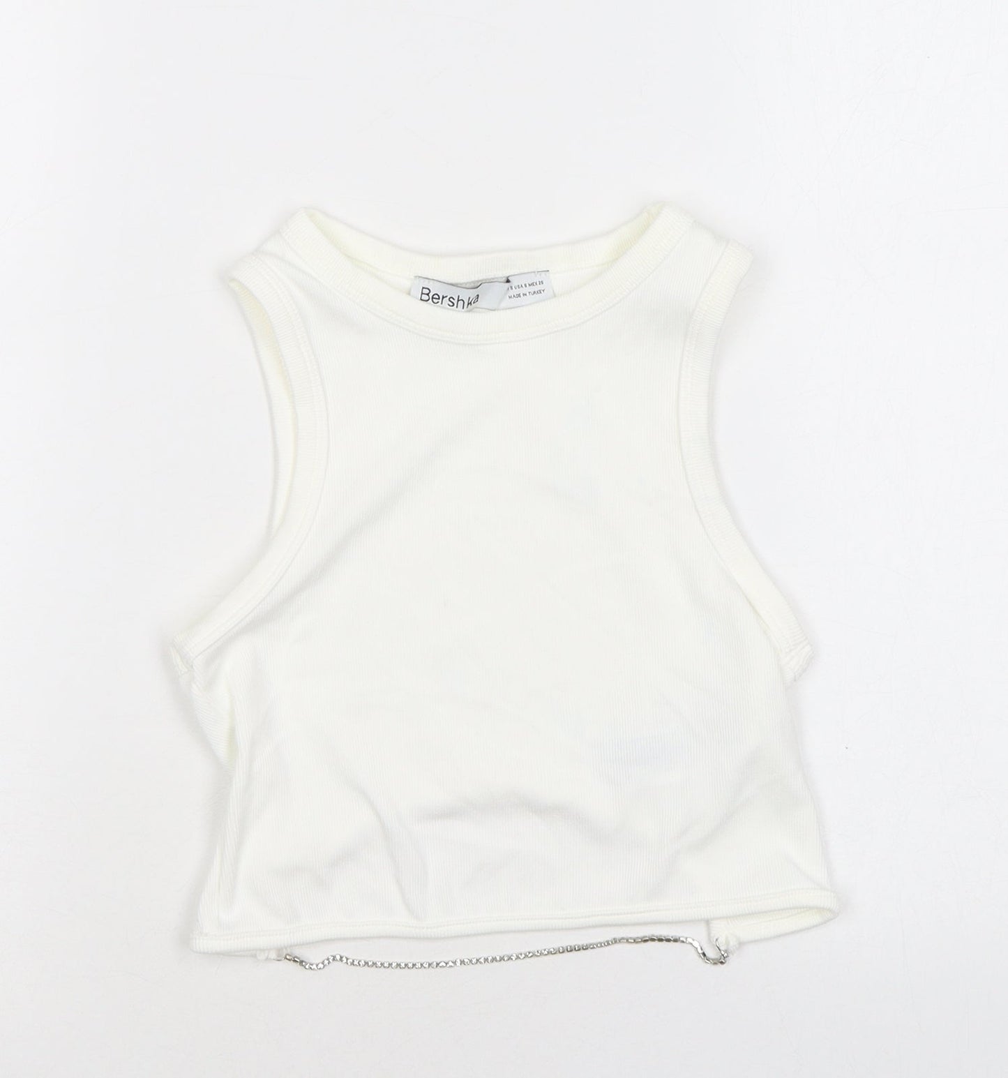 Bershka Womens White Polyamide Cropped Tank Size S Round Neck - Diamanté