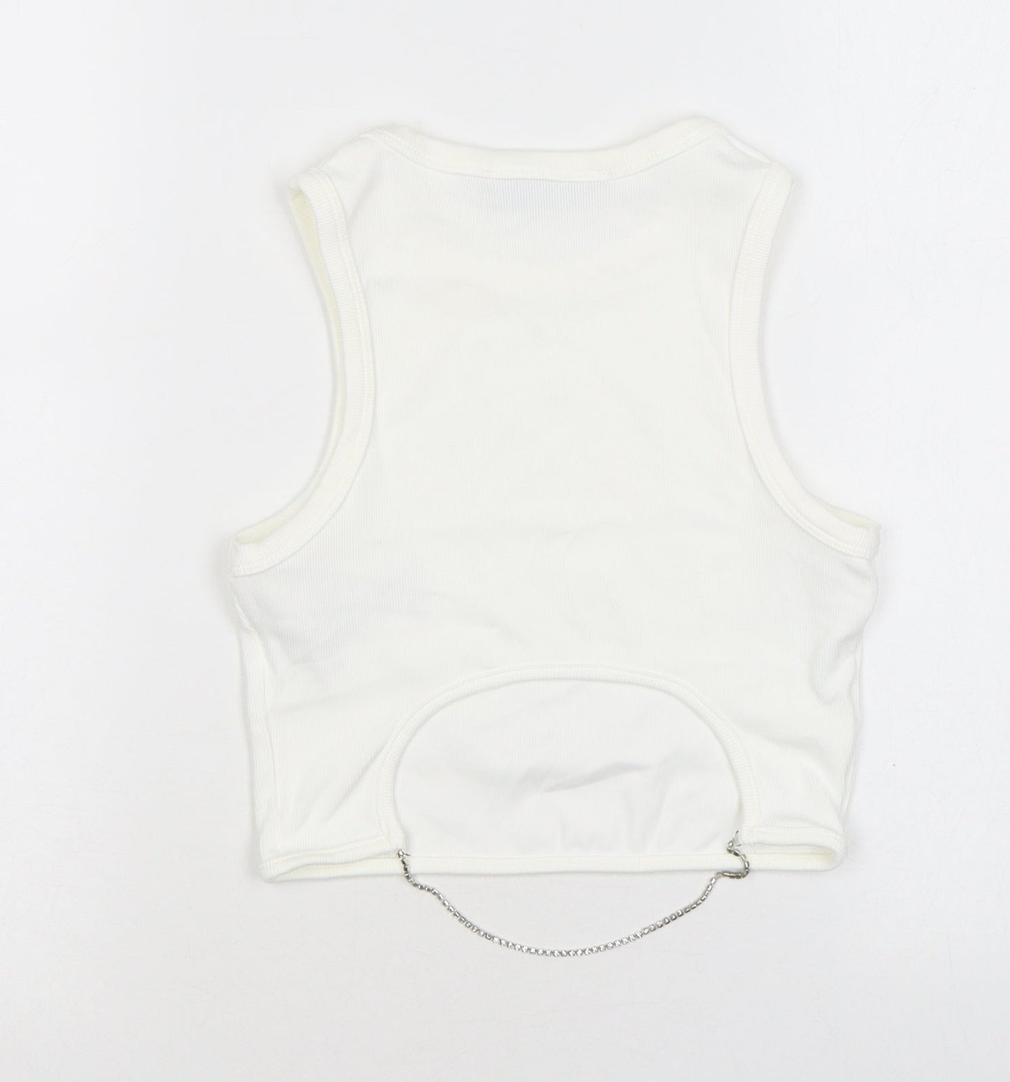 Bershka Womens White Polyamide Cropped Tank Size S Round Neck - Diamanté