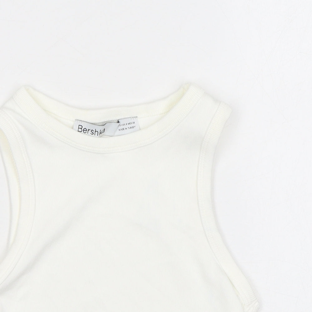 Bershka Womens White Polyamide Cropped Tank Size S Round Neck - Diamanté