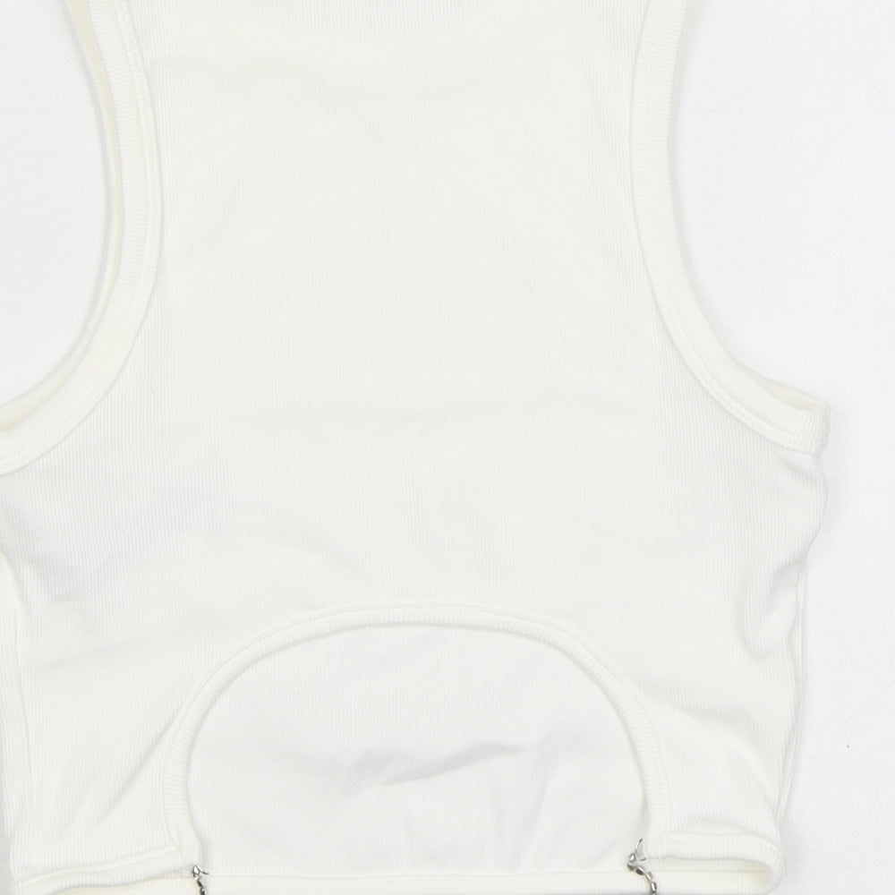 Bershka Womens White Polyamide Cropped Tank Size S Round Neck - Diamanté